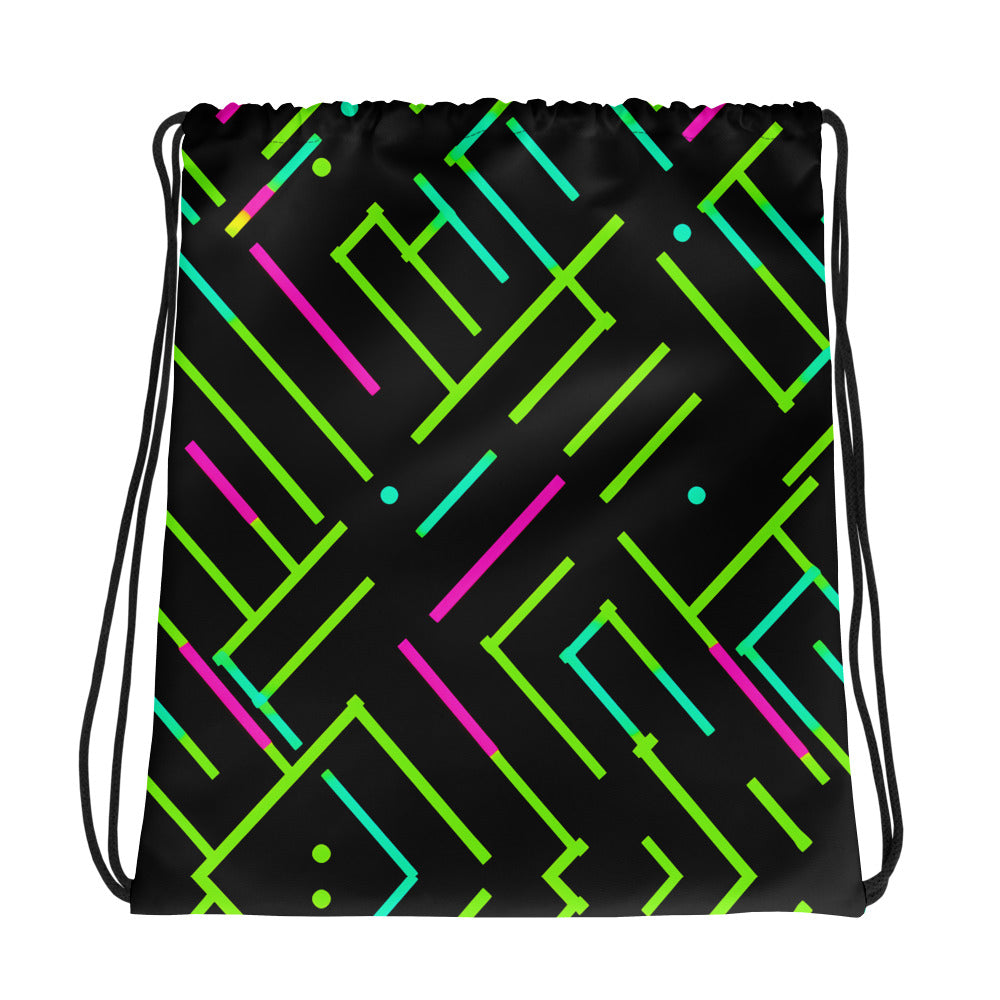 Neon Geometrical Line Drawstring bag For EDM Rave Festival Outfit Clothing
