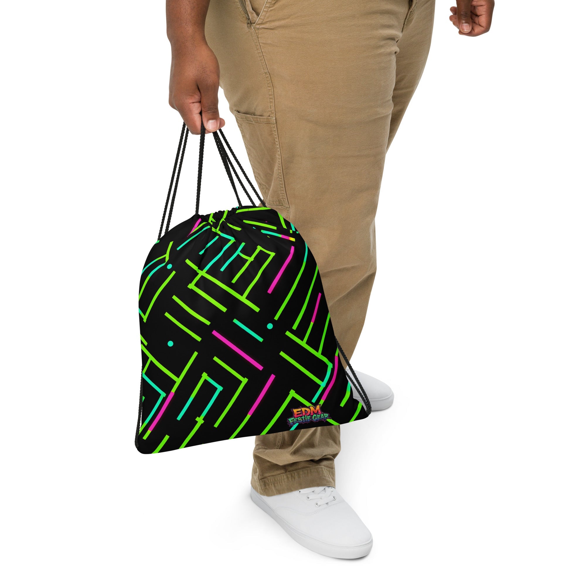 Neon Geometrical Line Drawstring bag For EDM Rave Festival Outfit Clothing