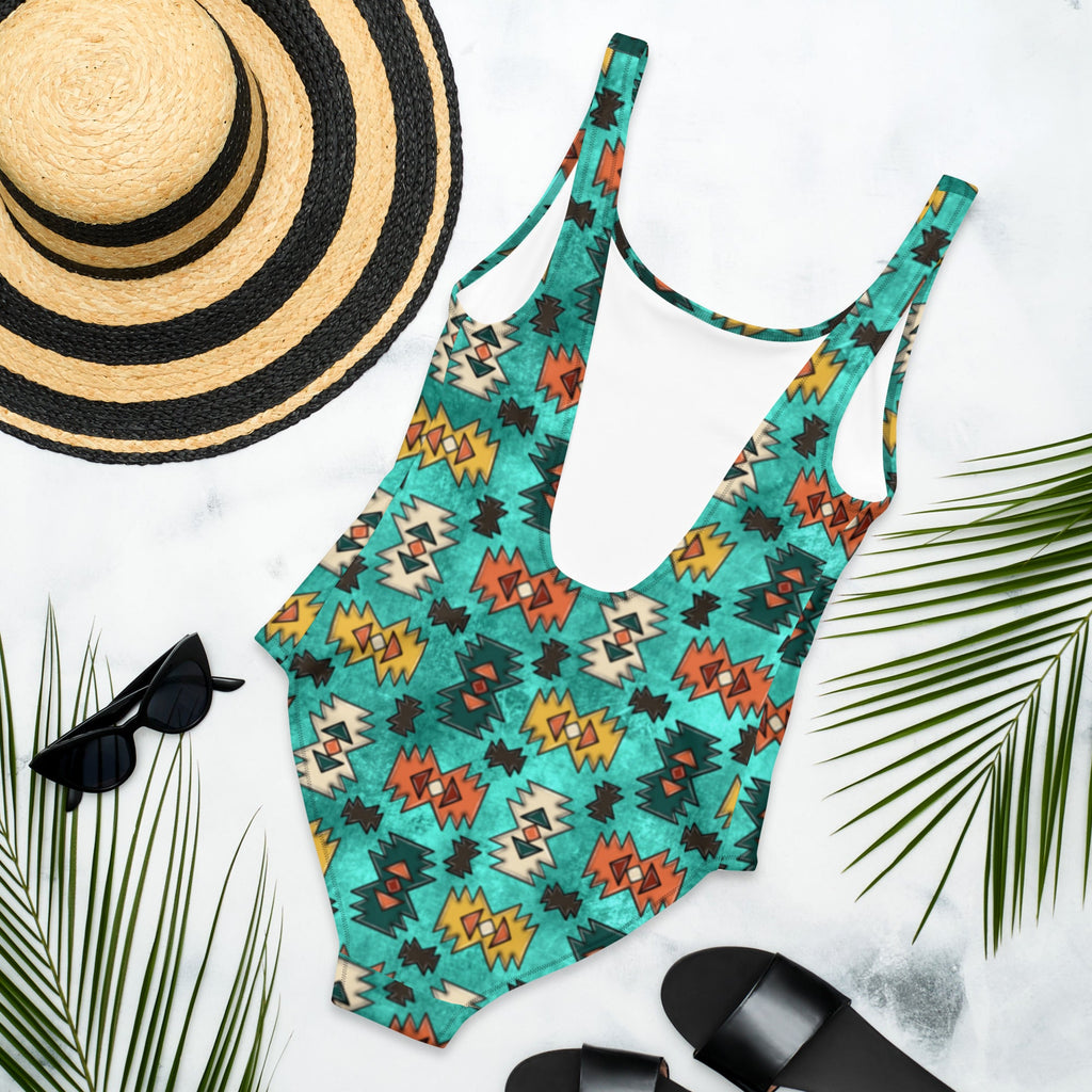 Turquoise Aztec One-Piece Swimsuit