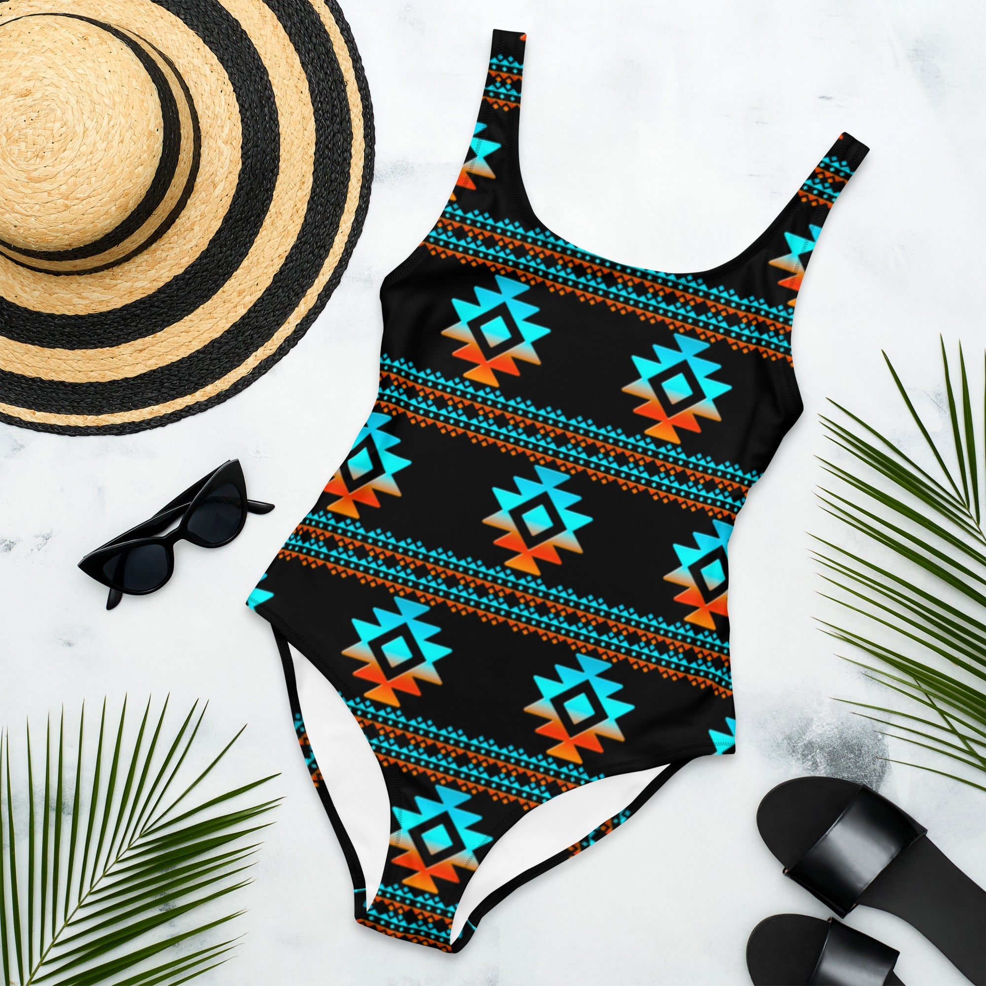 Black Aztec One-Piece Swimsuit