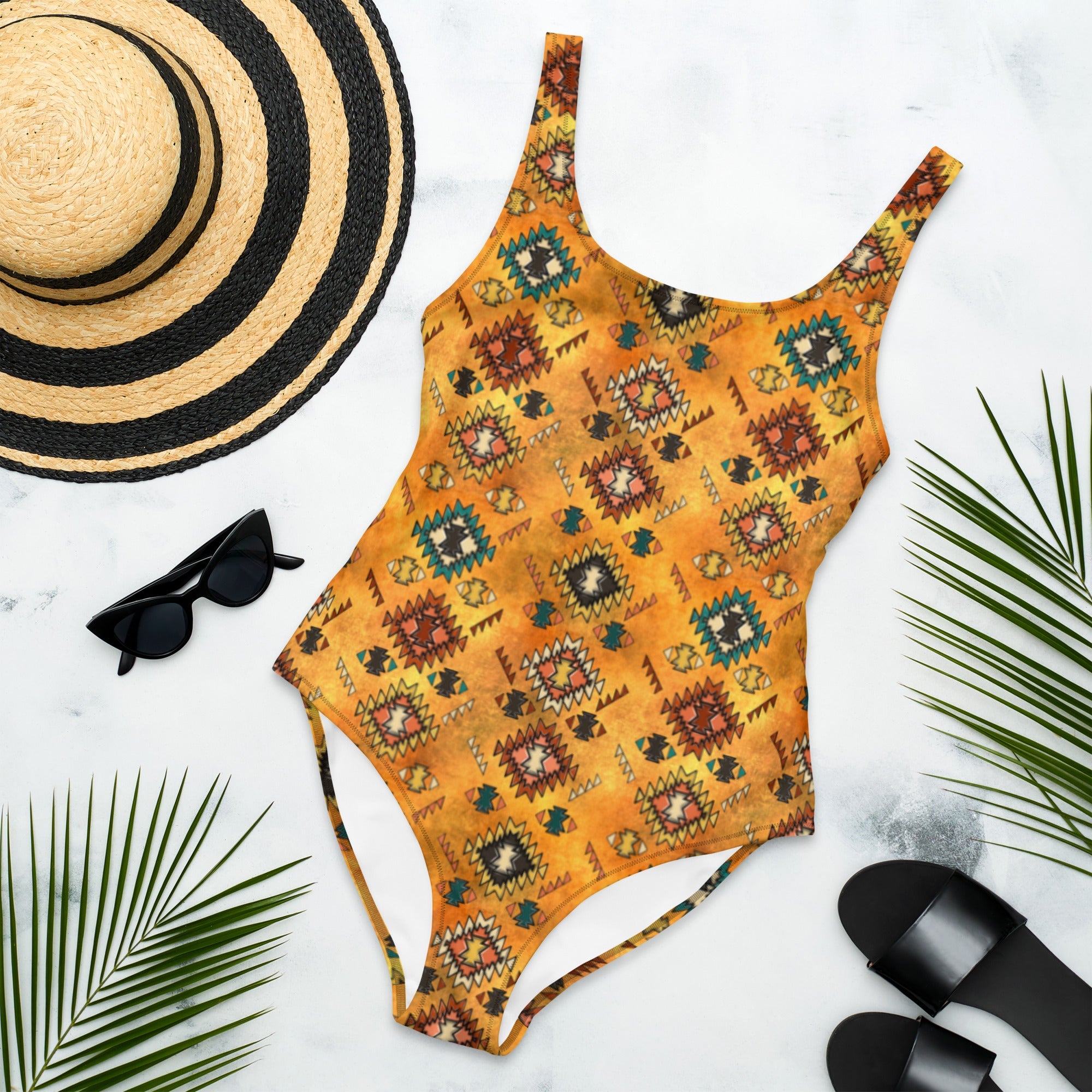 Golden Aztec One-Piece Swimsuit