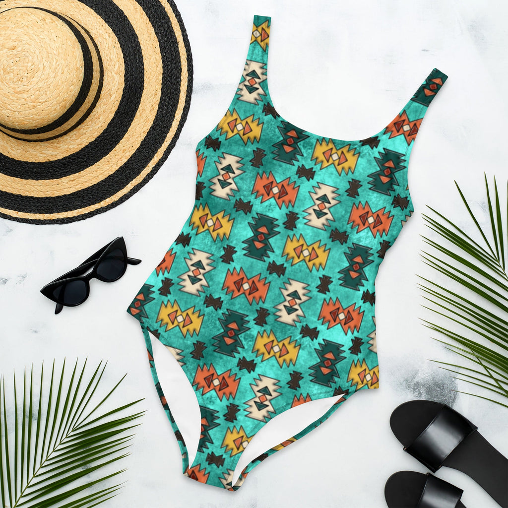 Turquoise Aztec One-Piece Swimsuit