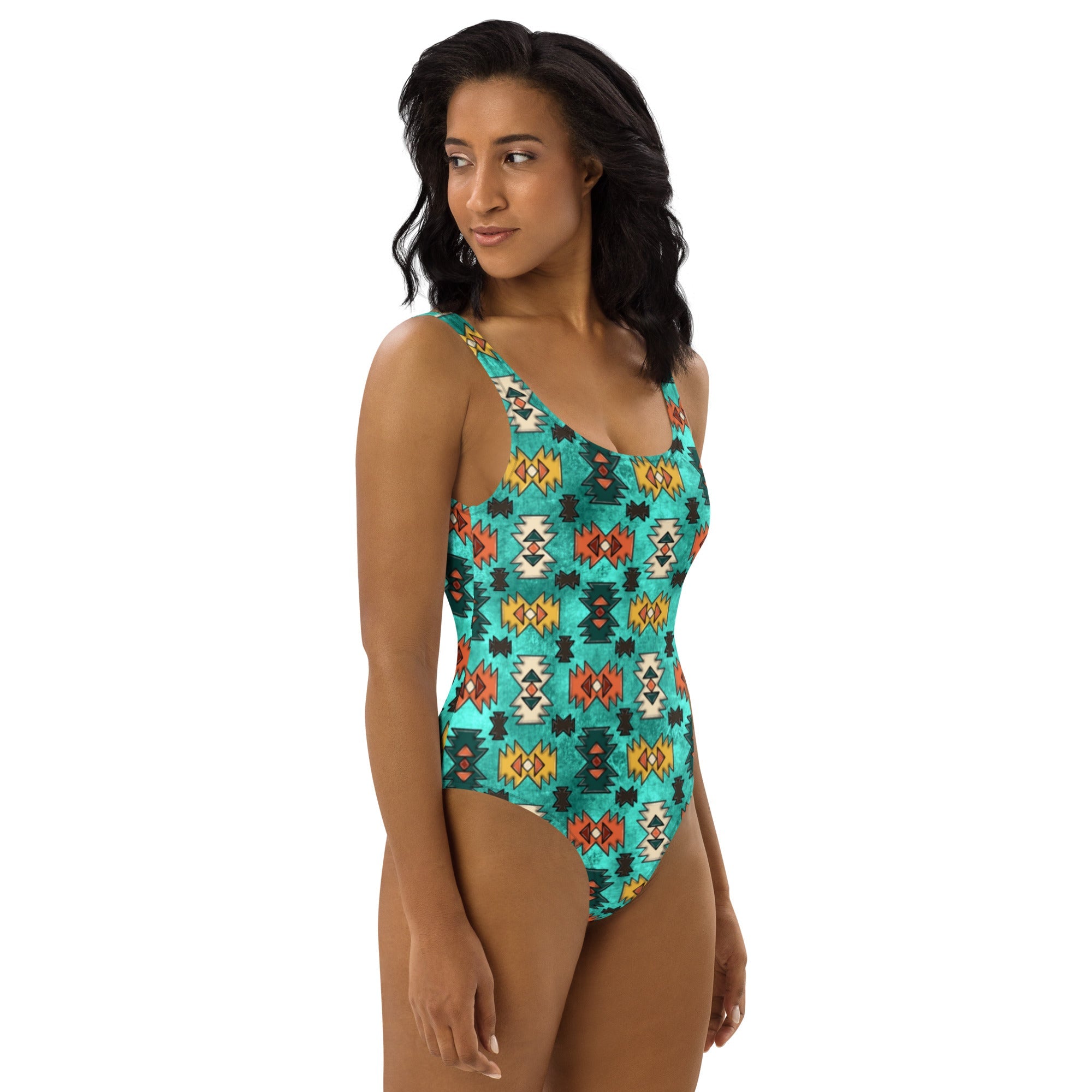 Turquoise Aztec One-Piece Swimsuit