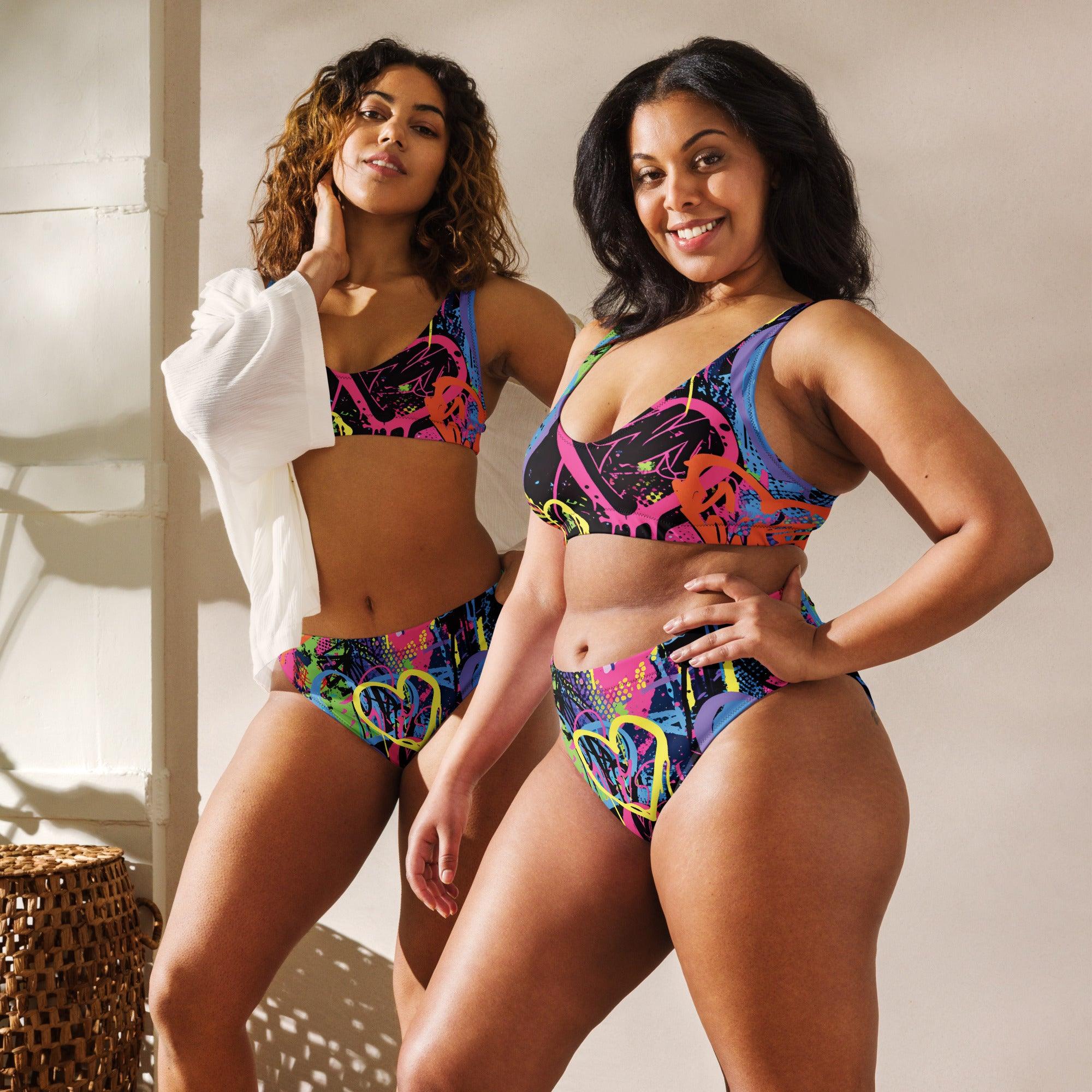 Neon Heart High-Waisted Bikini - Ultimate Festival Vibes for Rave Enthusiasts