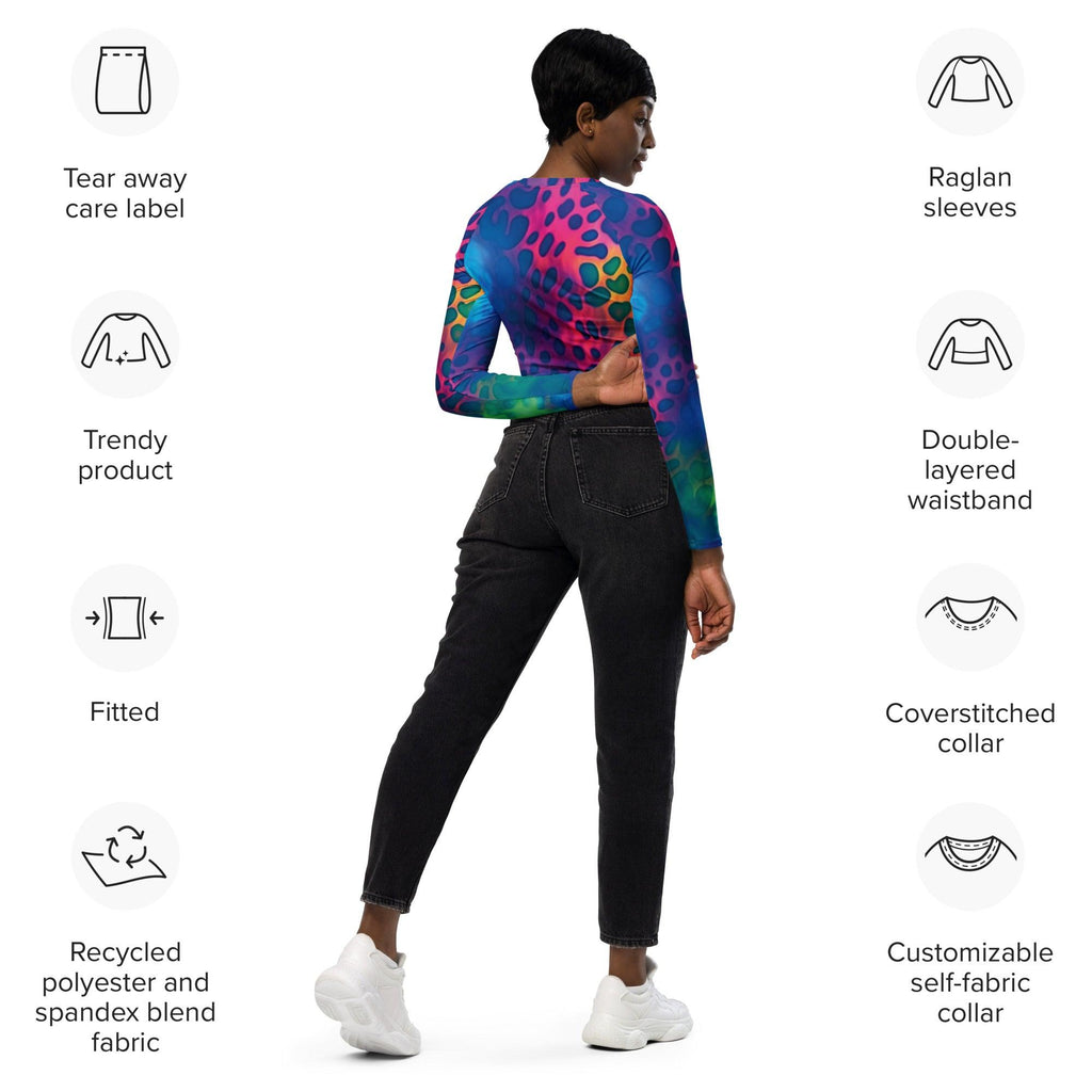 Neon Leopard Long Sleeve Crop Top for Raves and Festivals