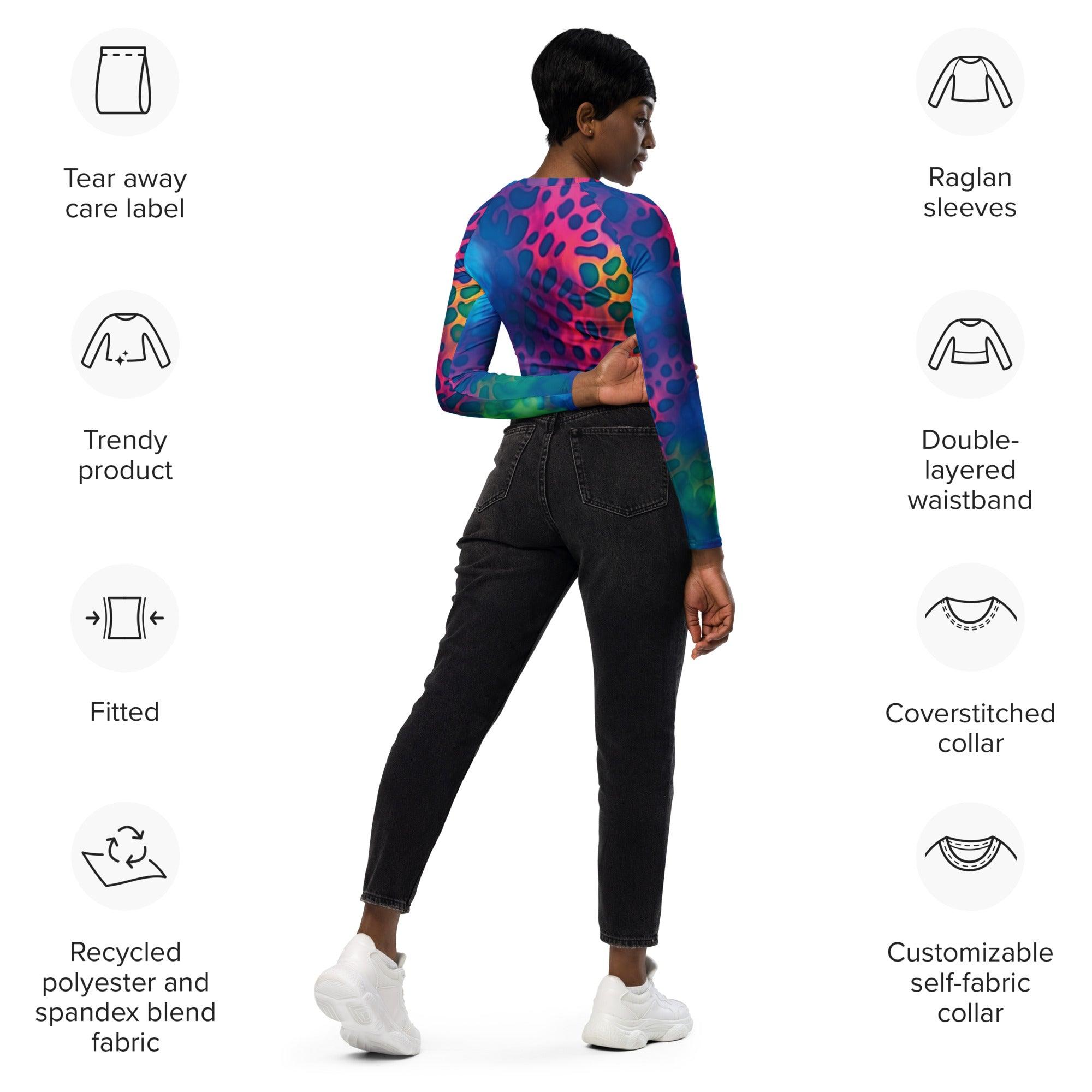 Neon Leopard Long Sleeve Crop Top for Raves and Festivals