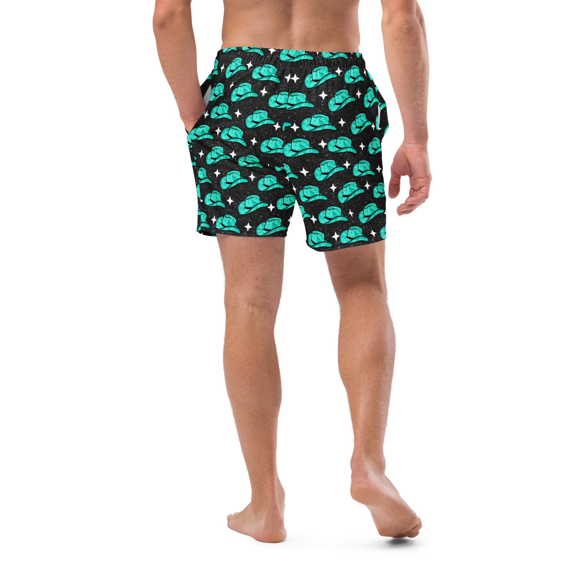 Turquoise Hat Men's Swim Trunks