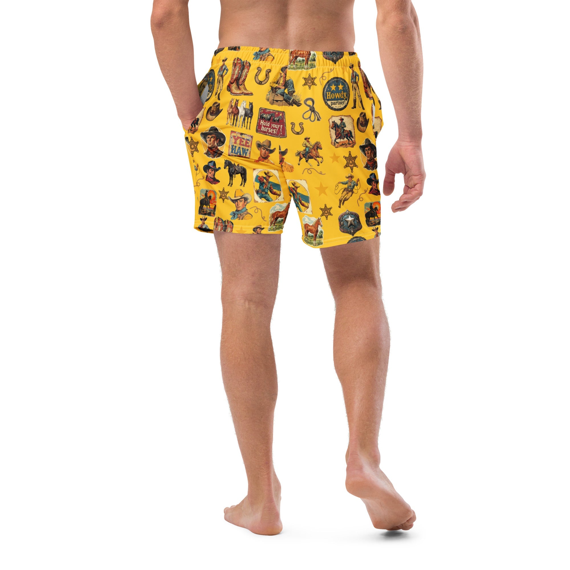 Cowboy Collage Western Swim Trunks Shorts