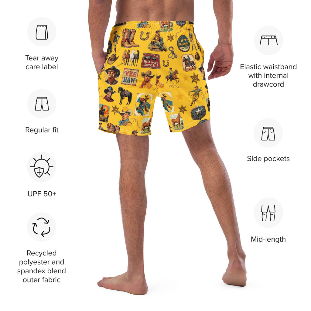 Cowboy Collage Western Swim Trunks Shorts