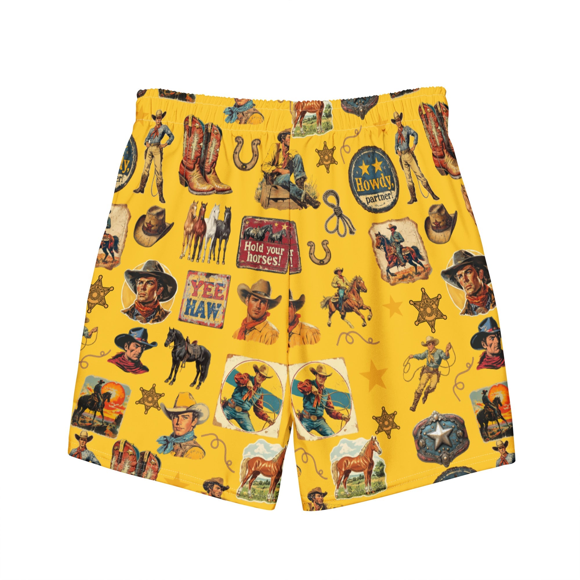 Cowboy Collage Western Swim Trunks Shorts