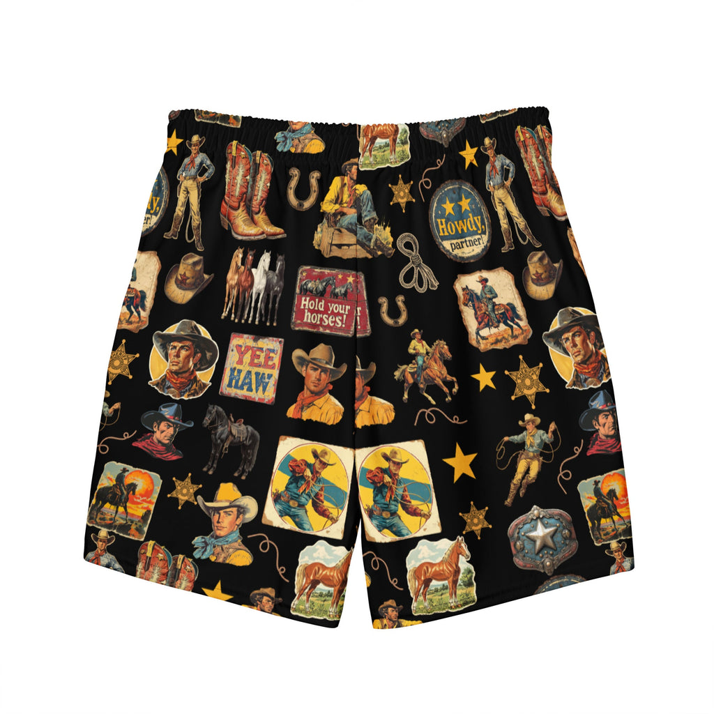 Vintage Cowboy Collage Swim Trunks