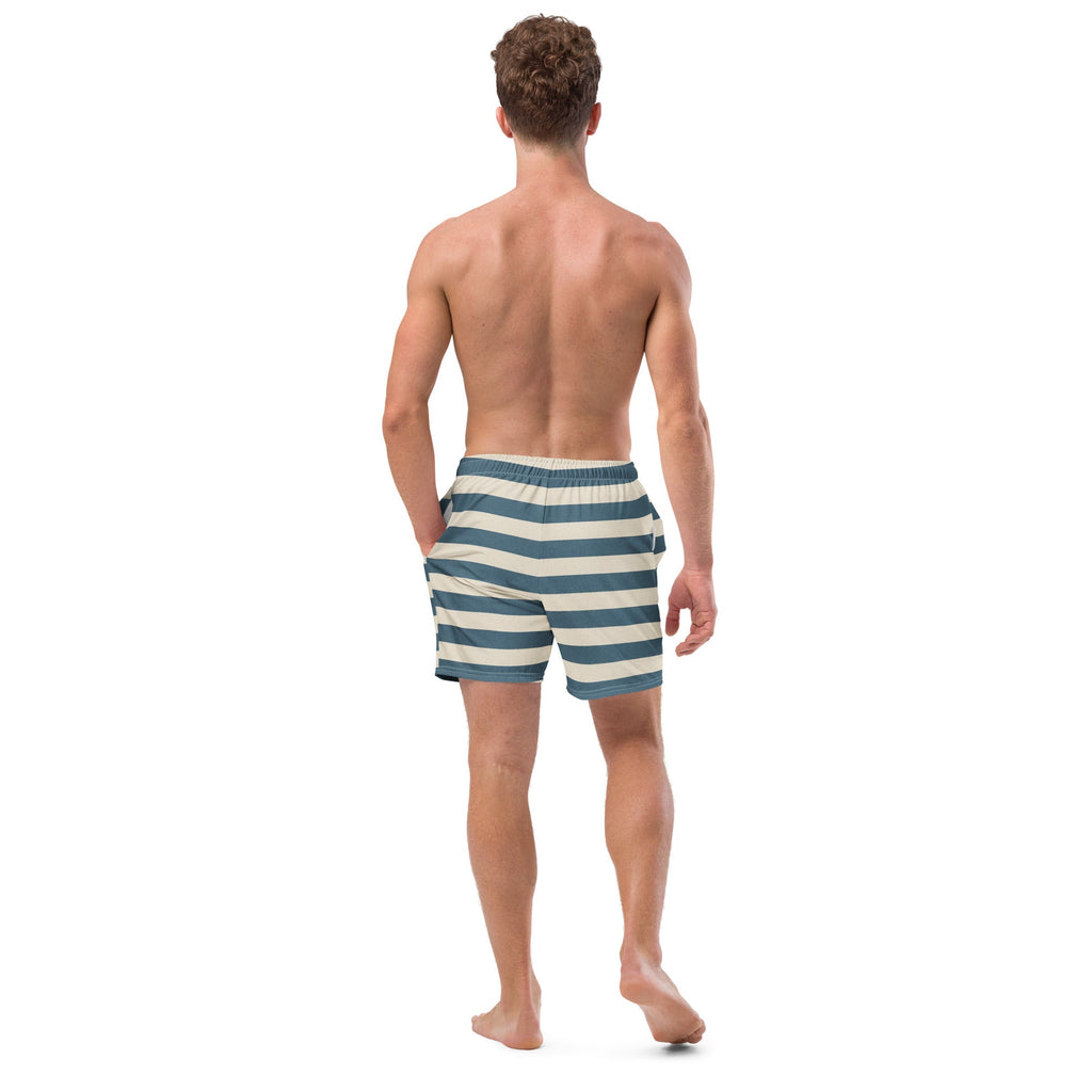 Blue Stripe Print Men's Recycled Swim Trunks
