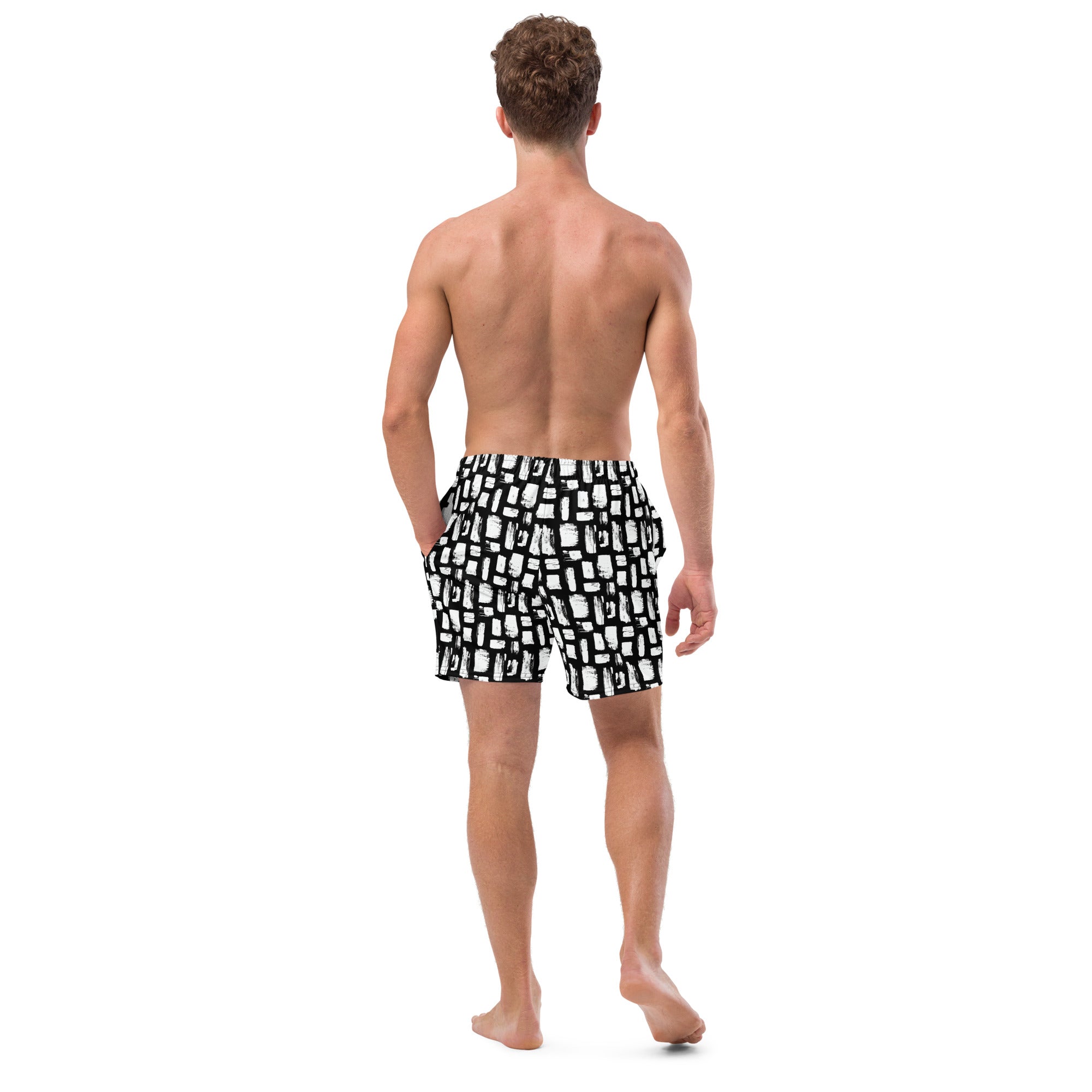 Abstract White Brushes Print Recycled Swim Trunks
