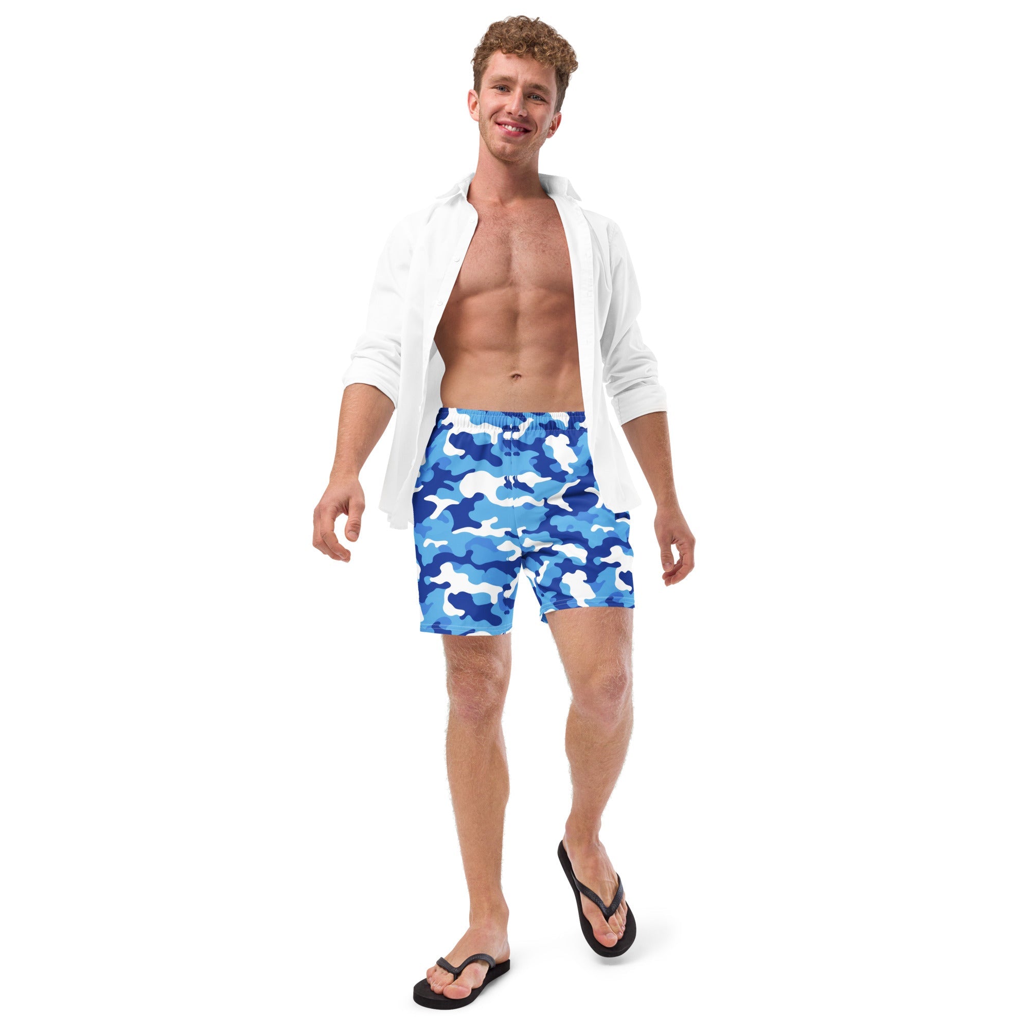 Blue Camo Print Men's Recycled Swim Trunks