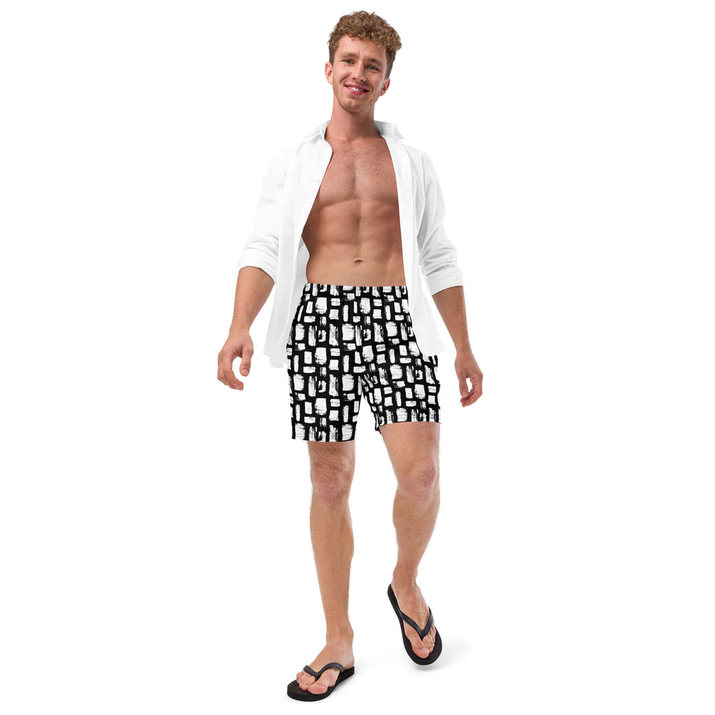 Abstract White Brushes Print Recycled Swim Trunks