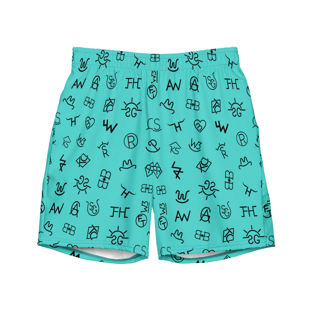 Turquoise Cattle Brands Men's Swim Trunks