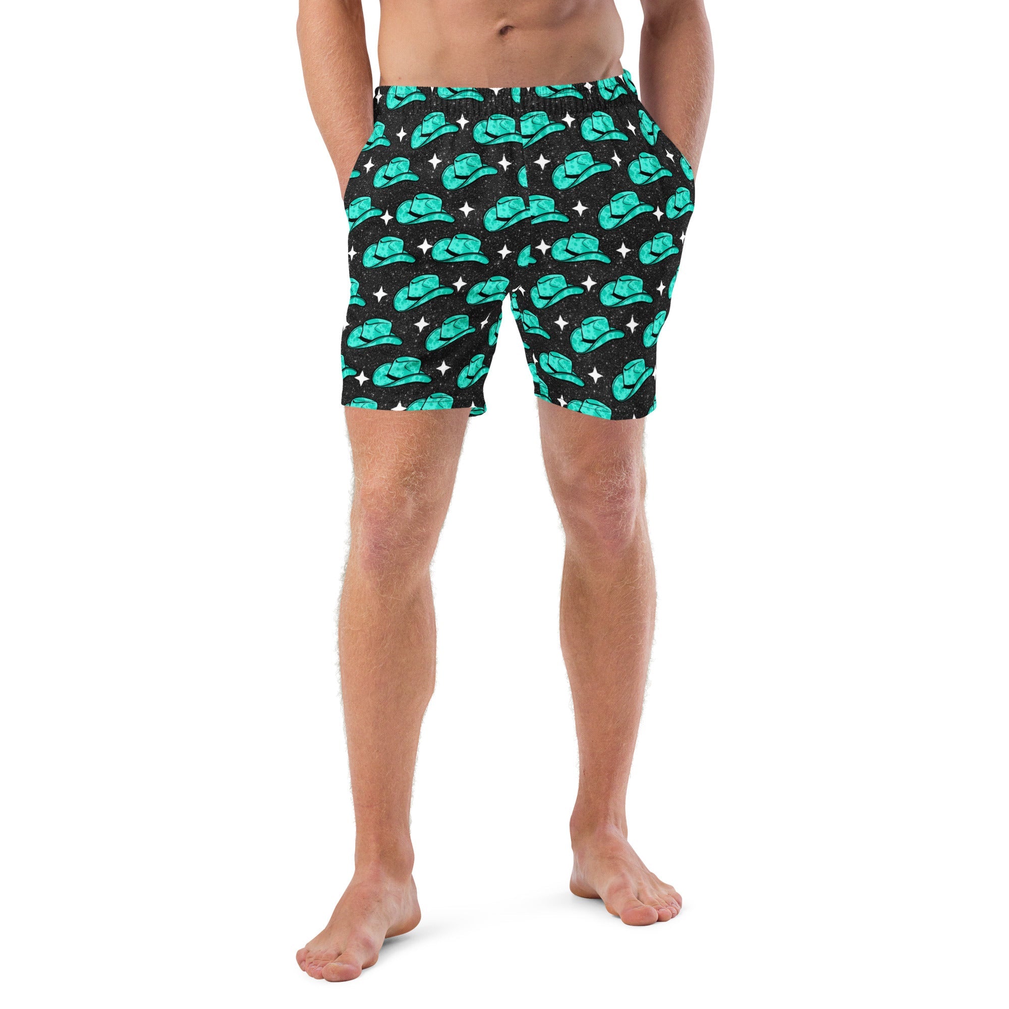 Turquoise Hat Men's Swim Trunks