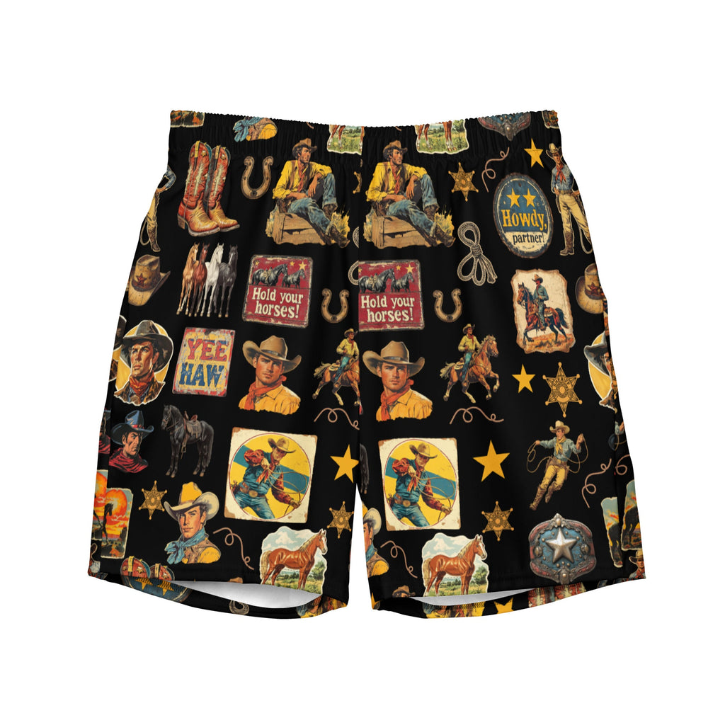 Cowboy Collage Western Swim Trunks Shorts