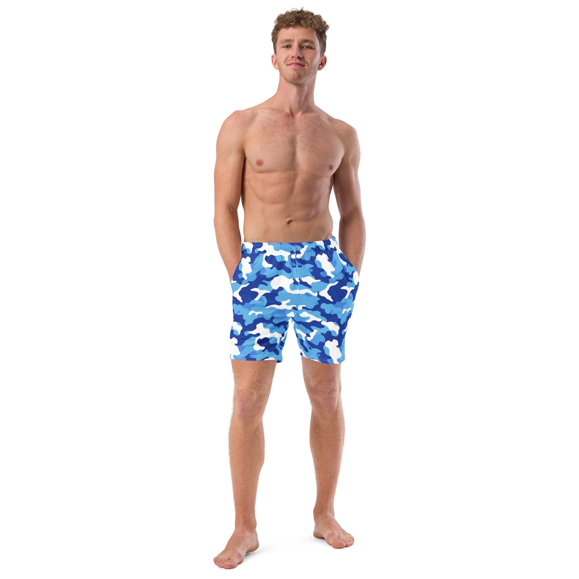 Blue Camo Print Men's Recycled Swim Trunks