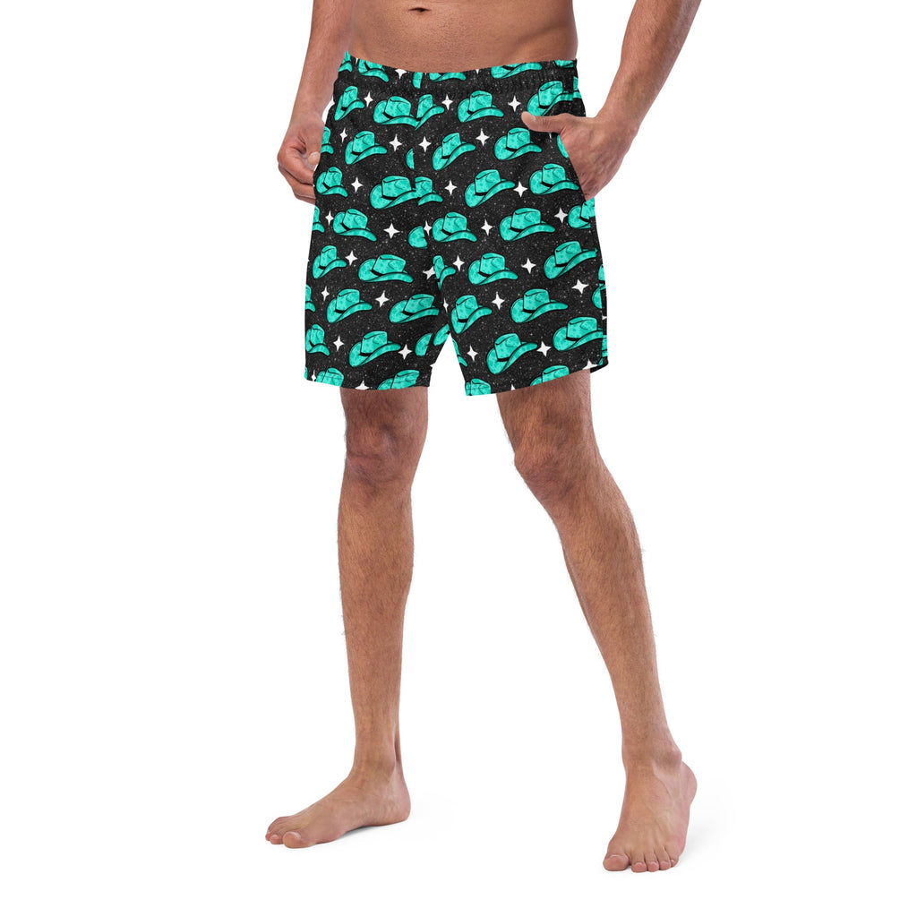 Turquoise Hat Men's Swim Trunks