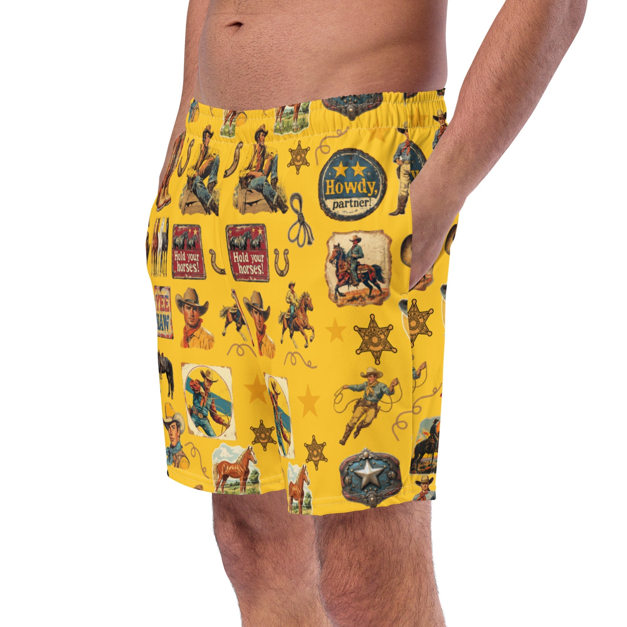Cowboy Collage Western Swim Trunks Shorts