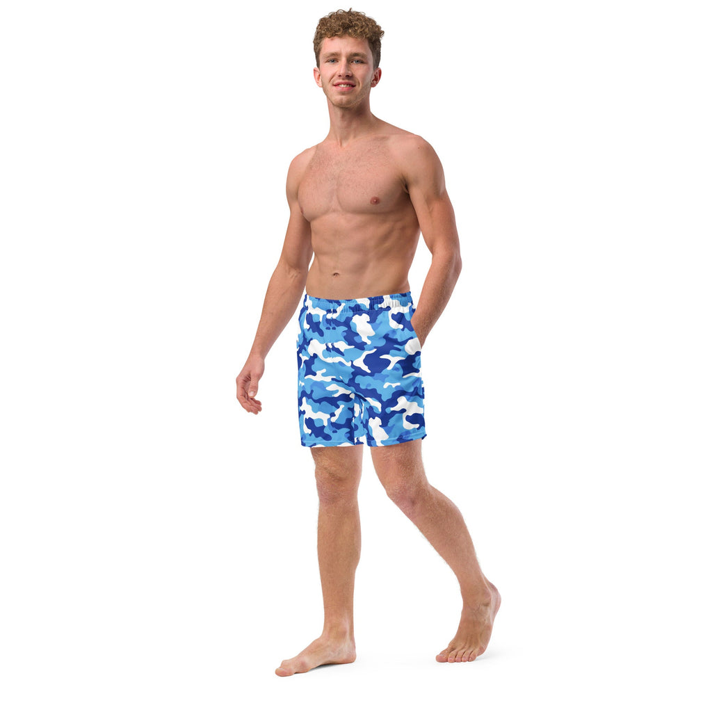 Blue Camo Print Men's Recycled Swim Trunks
