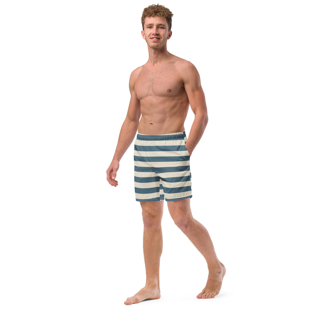 Blue Stripe Print Men's Recycled Swim Trunks