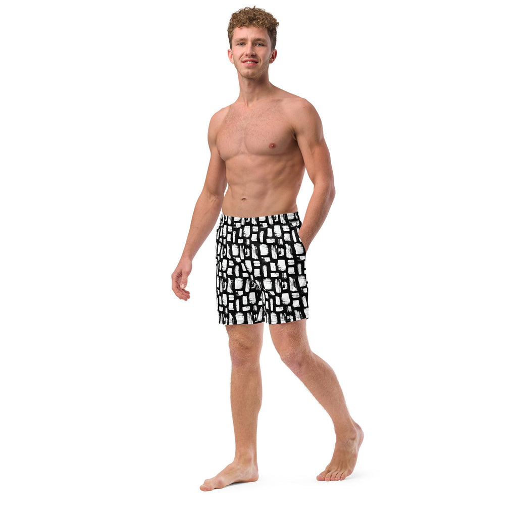Abstract White Brushes Print Recycled Swim Trunks