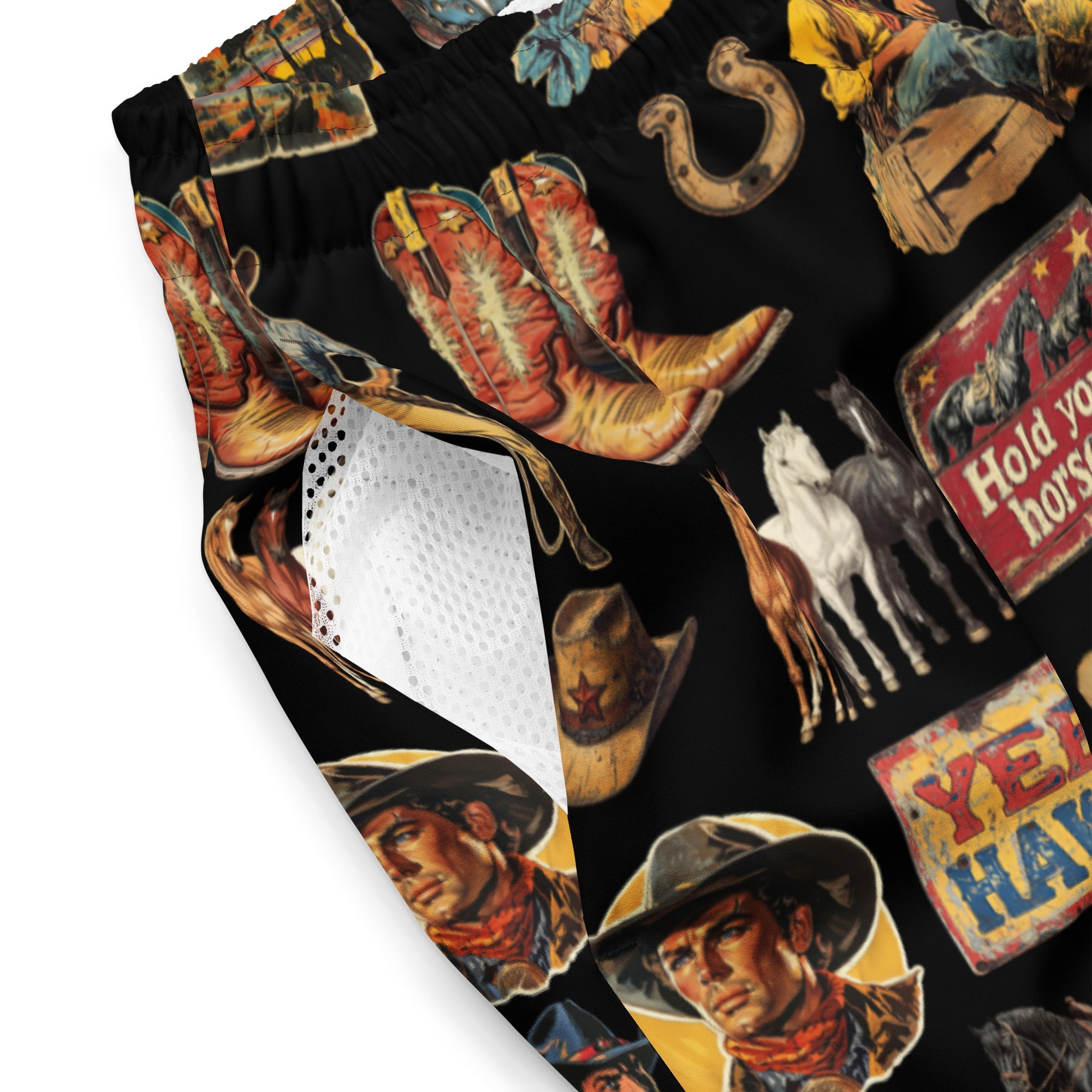 Cowboy Collage Western Swim Trunks Shorts