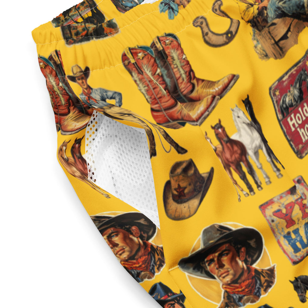 Cowboy Collage Western Swim Trunks Shorts