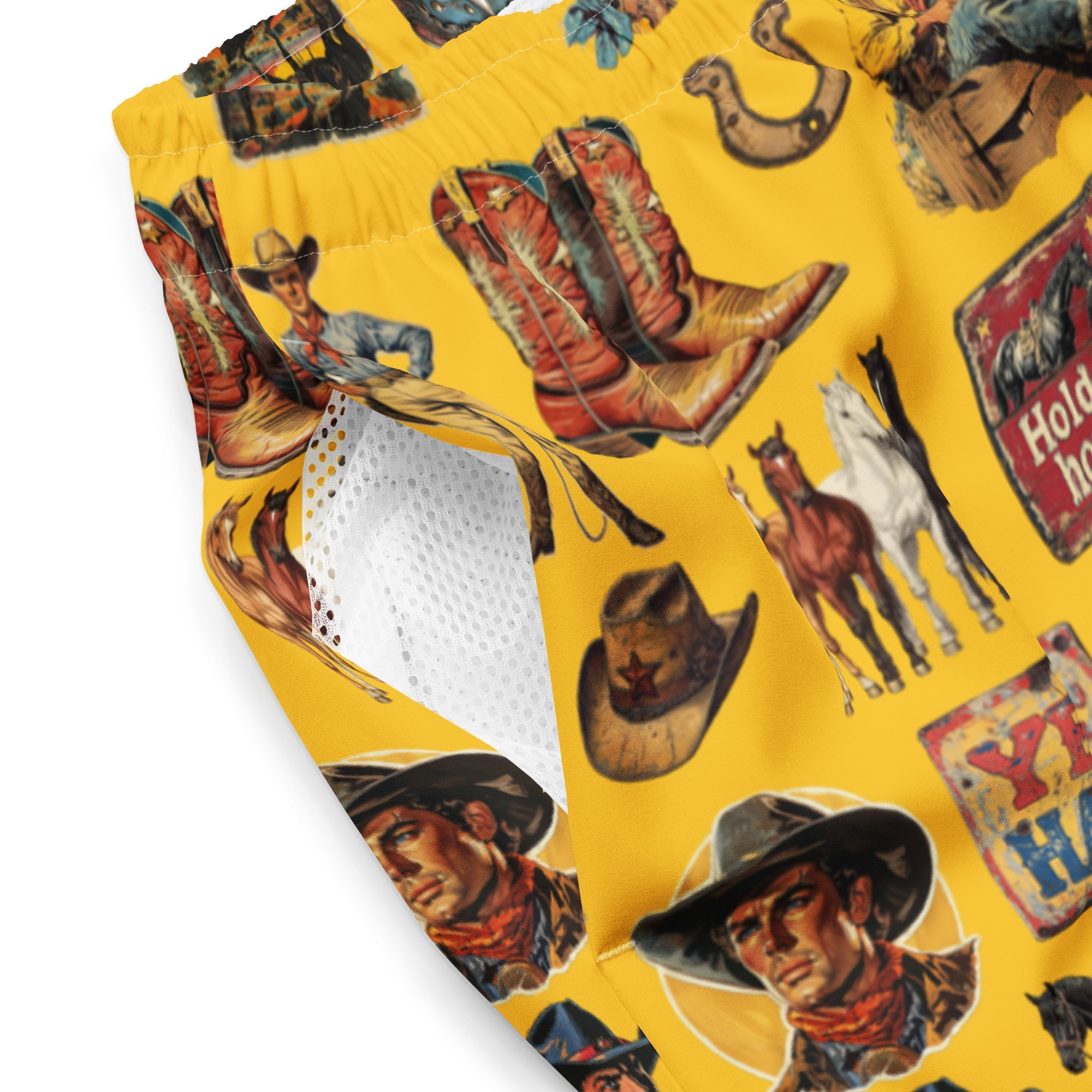 Cowboy Collage Western Swim Trunks Shorts