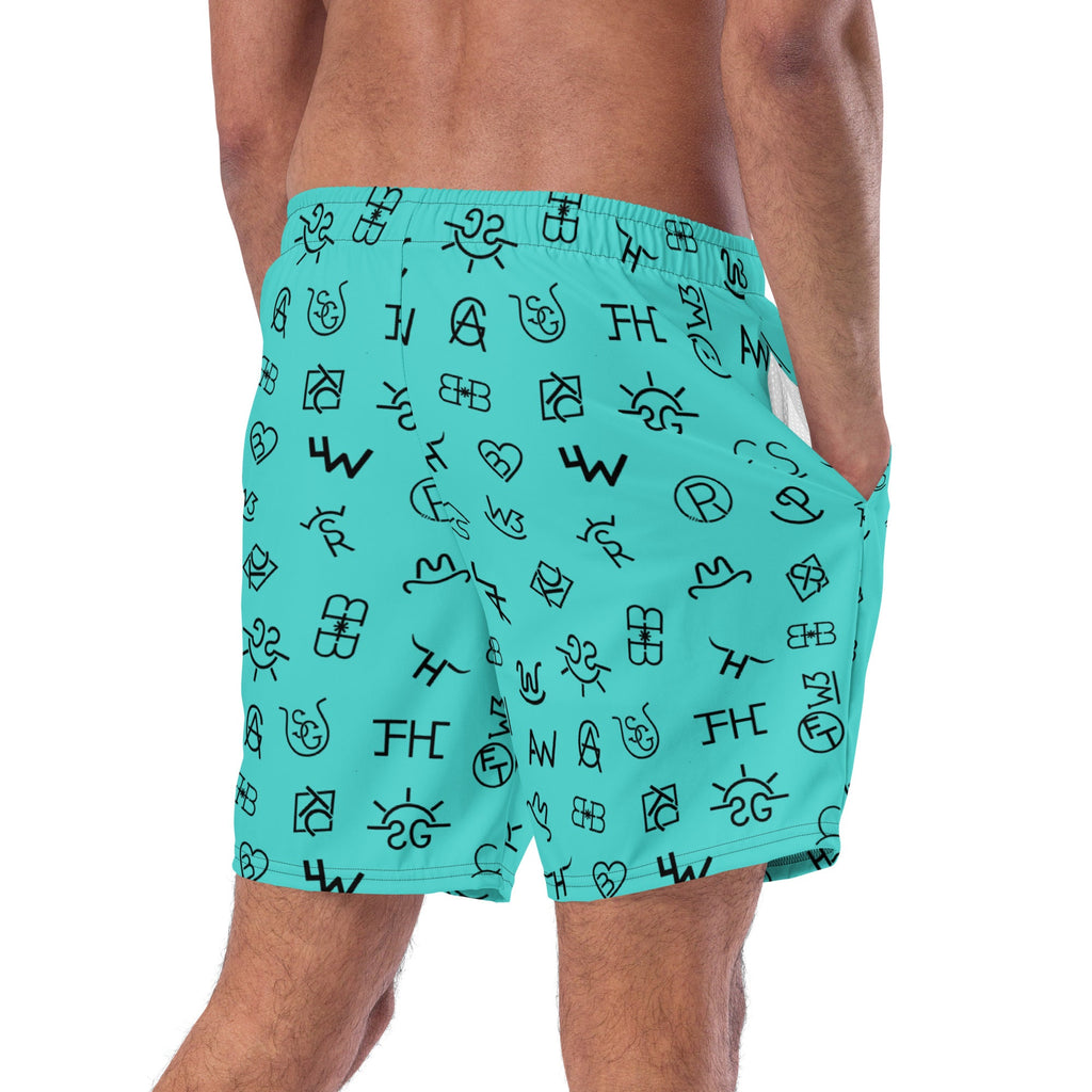 Turquoise Cattle Brands Men's Swim Trunks