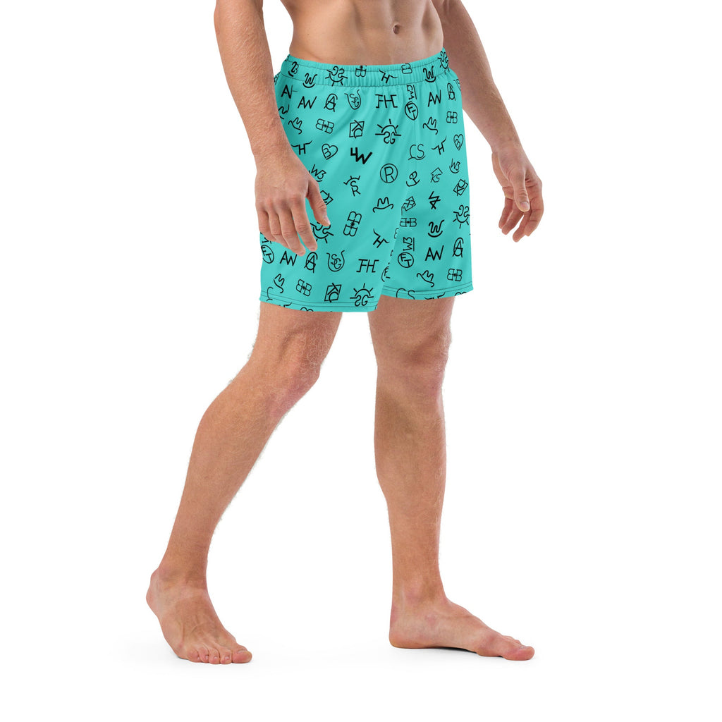 Turquoise Cattle Brands Men's Swim Trunks
