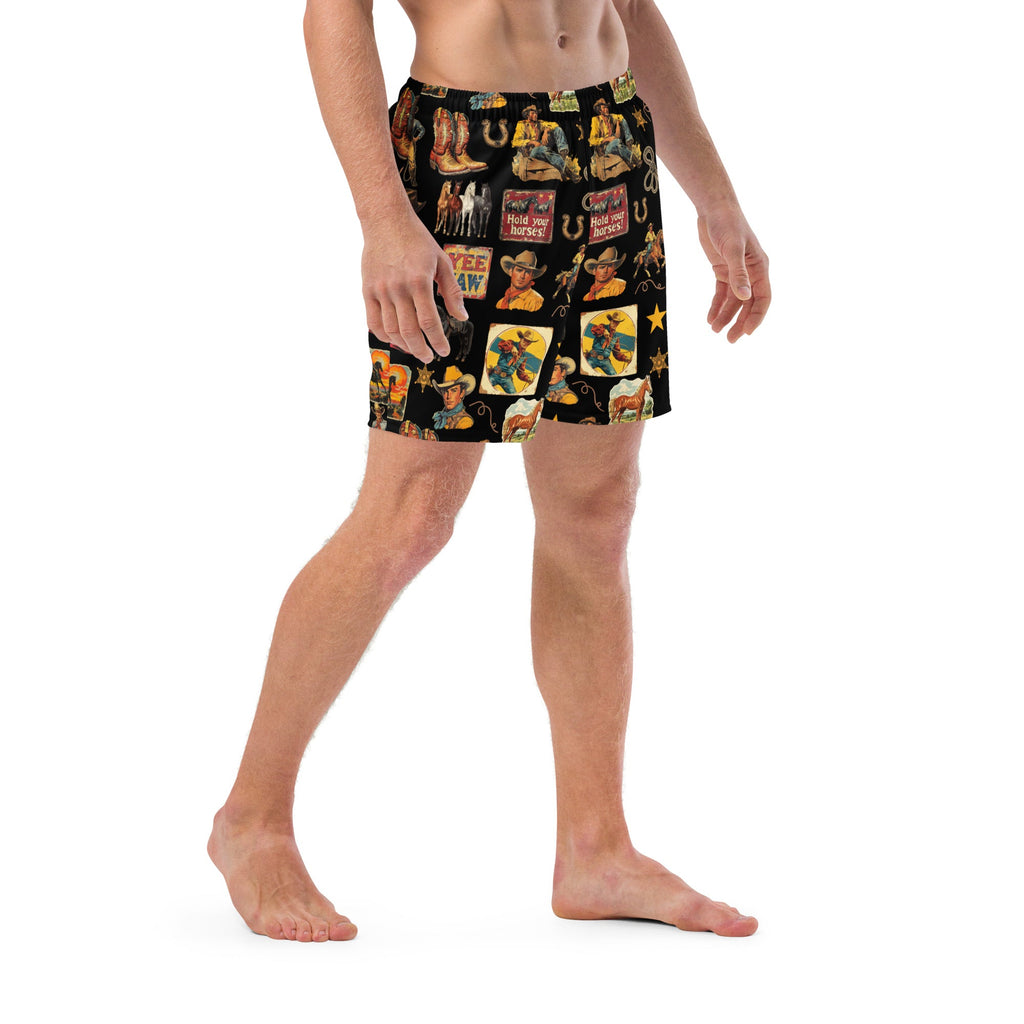 Vintage Cowboy Collage Swim Trunks