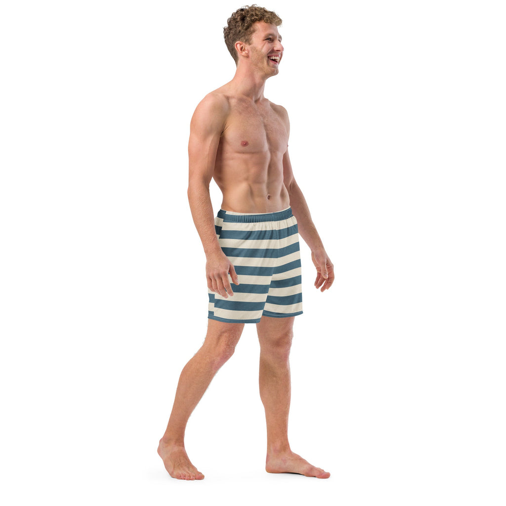 Blue Stripe Print Men's Recycled Swim Trunks
