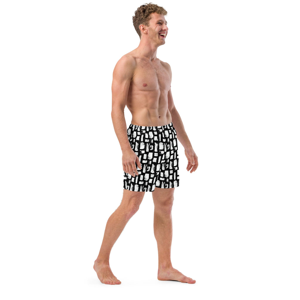 Abstract White Brushes Print Recycled Swim Trunks