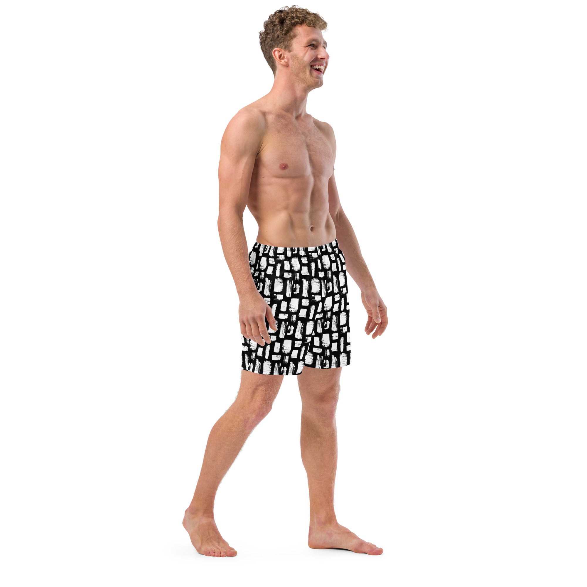 Abstract White Brushes Print Recycled Swim Trunks