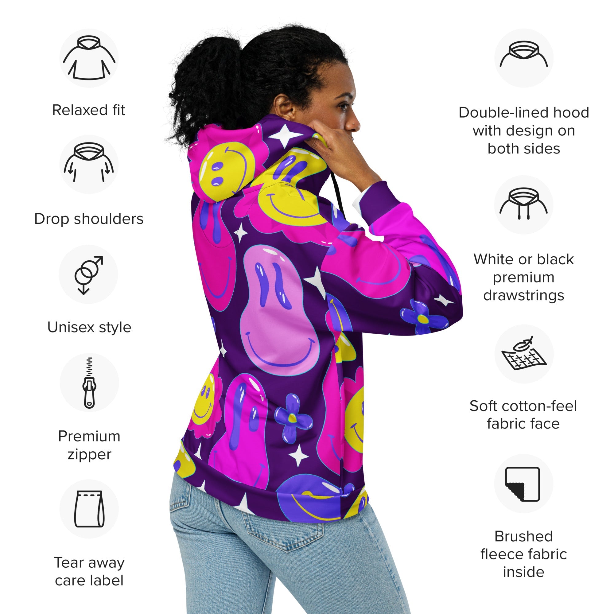 Purple Trip Zip Up Hoodie For EDM Rave Festival Outfit Clothing