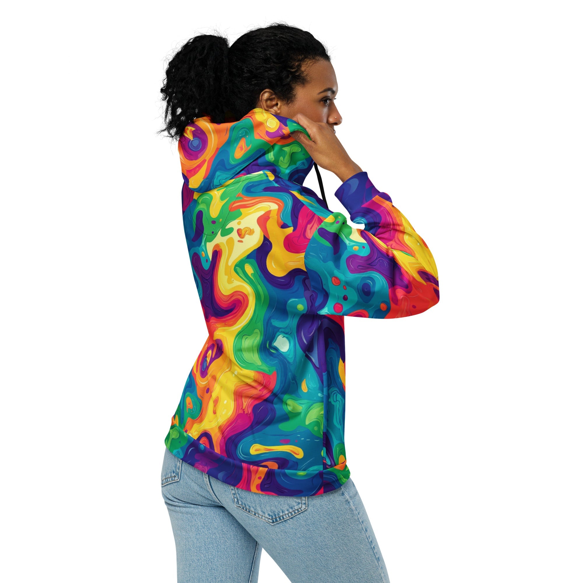 Rainbow Melt Zip Up Hoodie For EDM Rave Festival Outfit Clothing