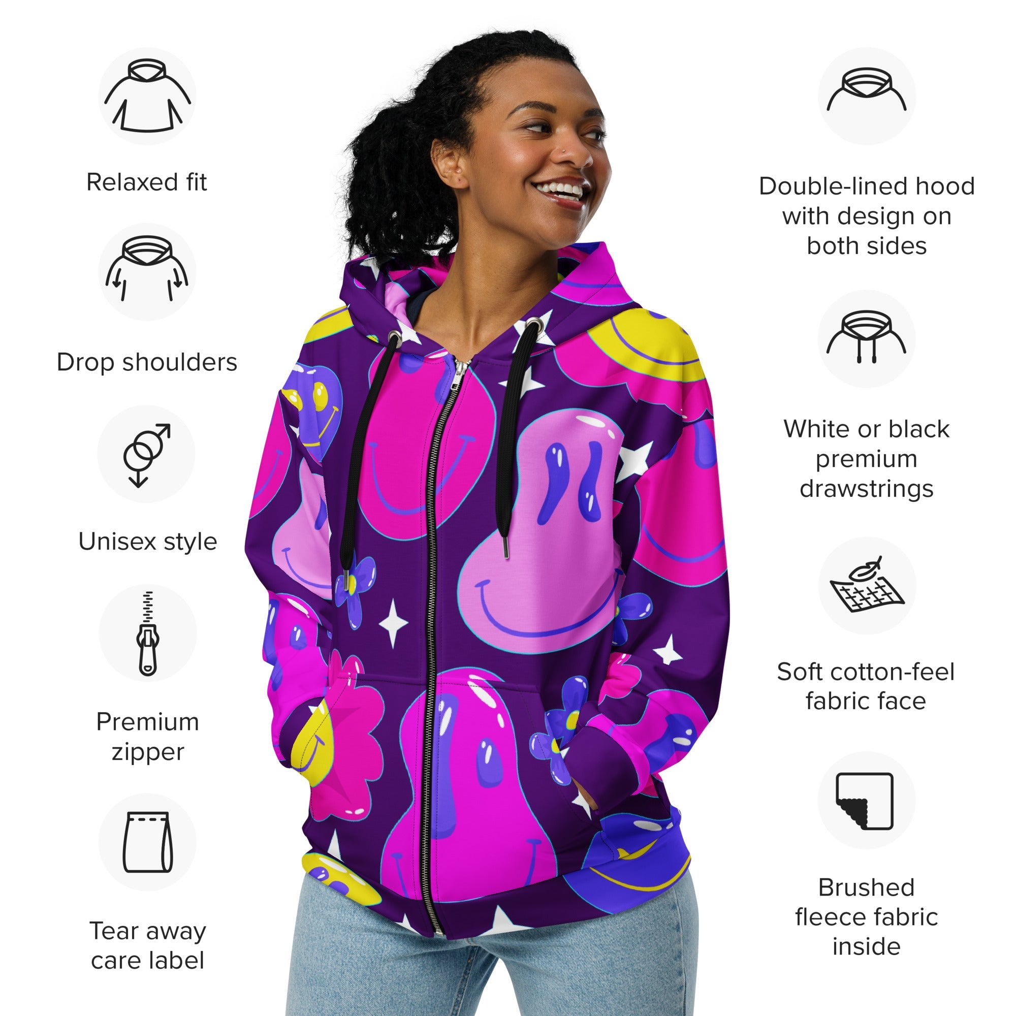 Purple Trip Zip Up Hoodie For EDM Rave Festival Outfit Clothing