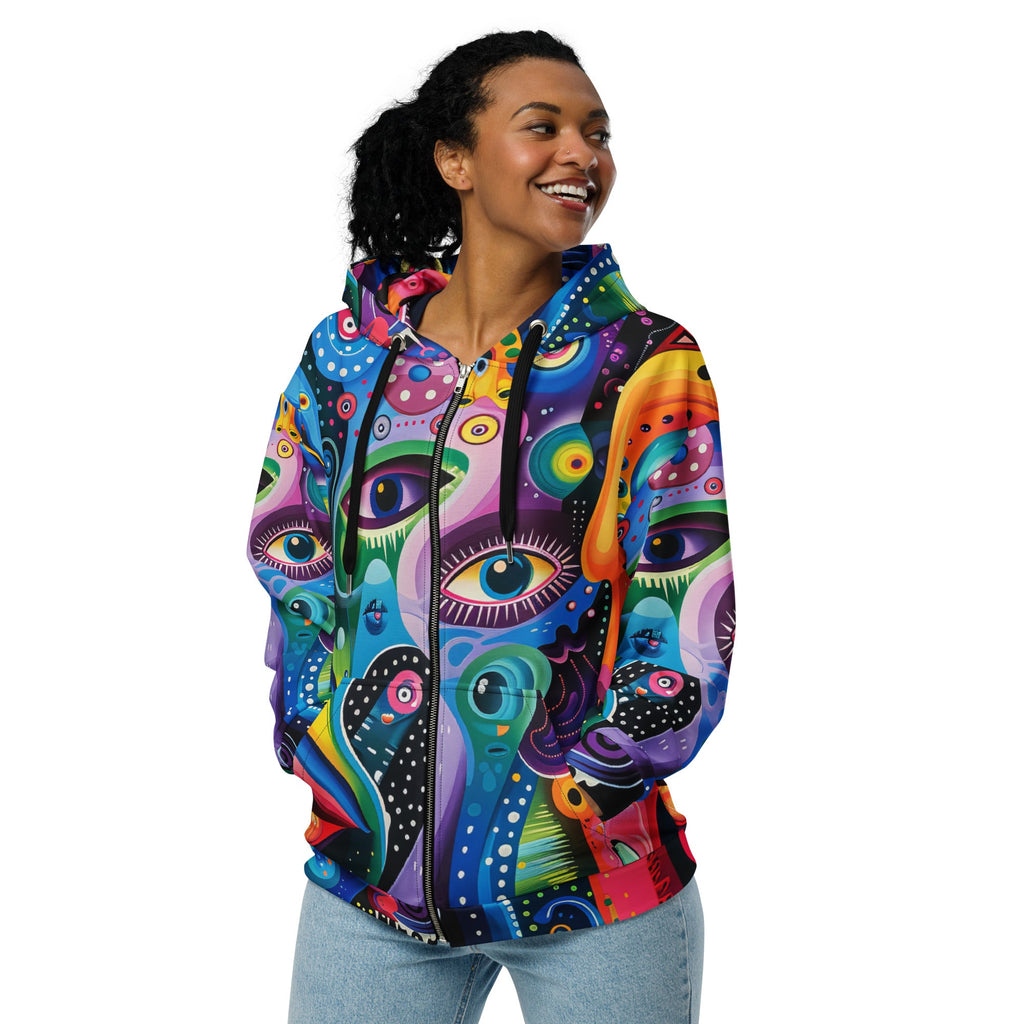 Mind Trip Space Face Zip Up Hoodie For EDM Rave Festival Outfit Clothing