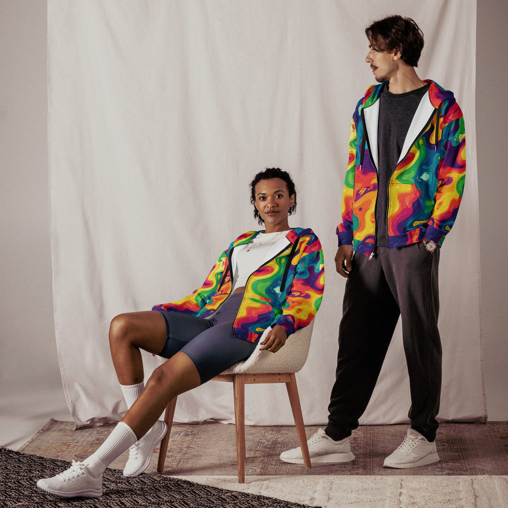 Rainbow Melt Zip Up Hoodie For EDM Rave Festival Outfit Clothing