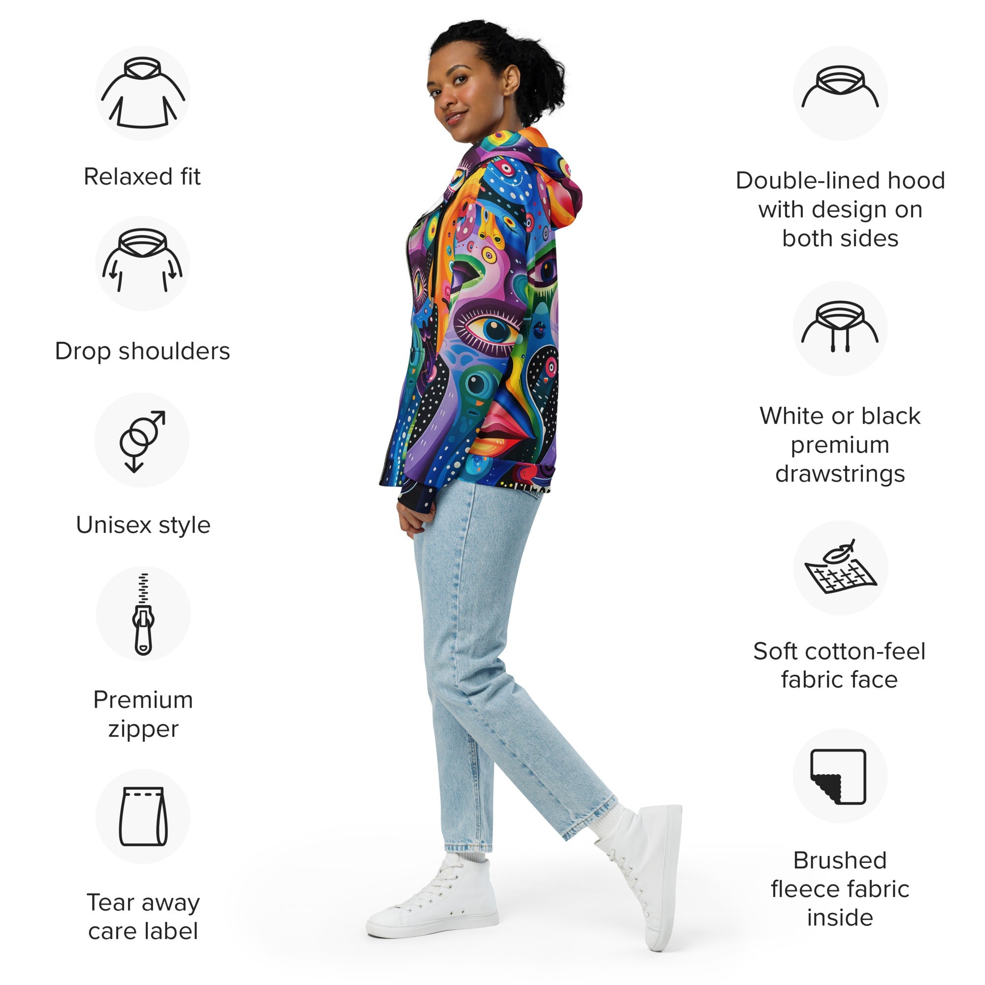Mind Trip Space Face Zip Up Hoodie For EDM Rave Festival Outfit Clothing