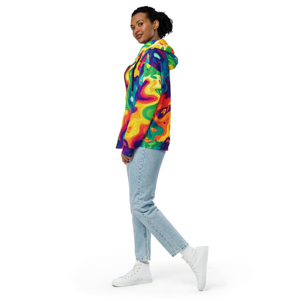 Rainbow Melt Zip Up Hoodie For EDM Rave Festival Outfit Clothing