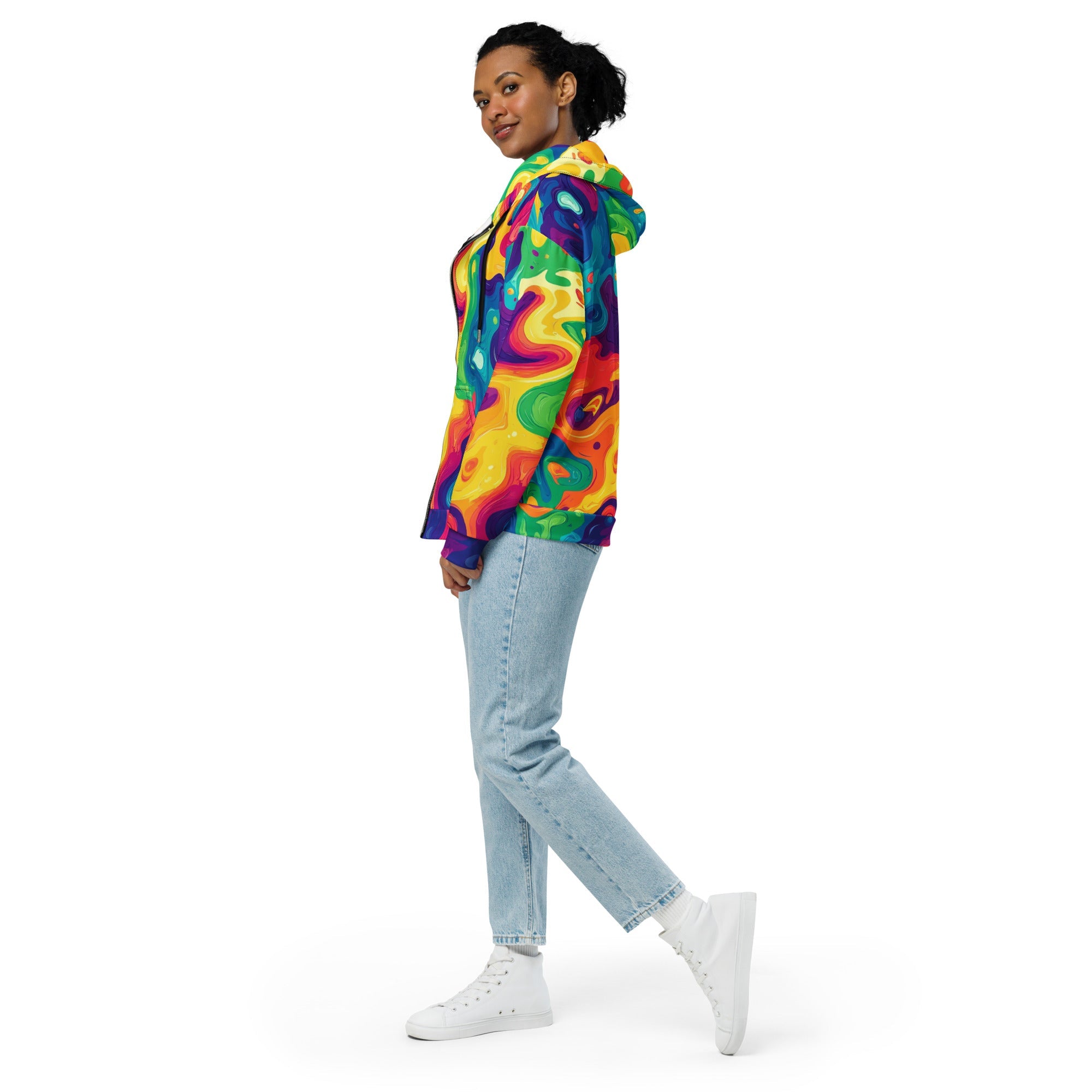 Rainbow Melt Zip Up Hoodie For EDM Rave Festival Outfit Clothing