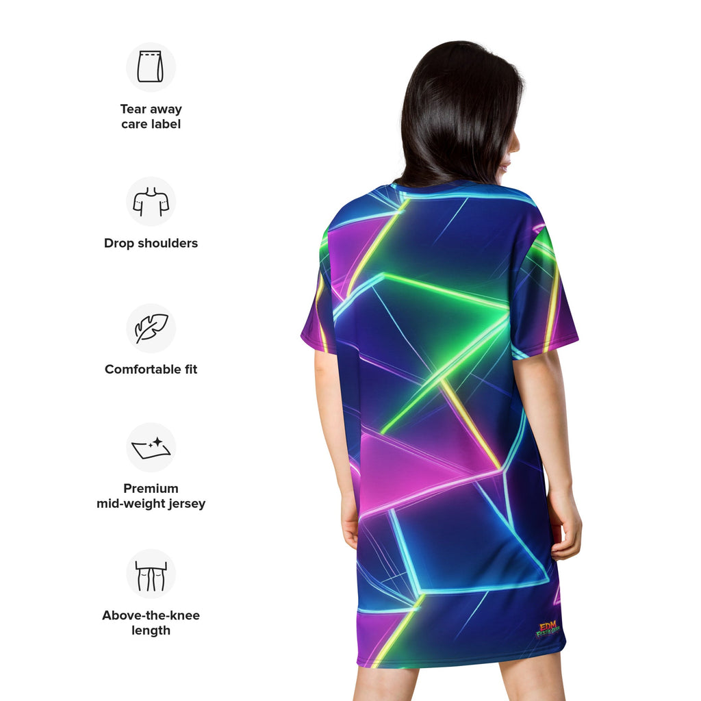 Neon Geometrical T-shirt dress For EDM Rave Festival Outfit Clothing
