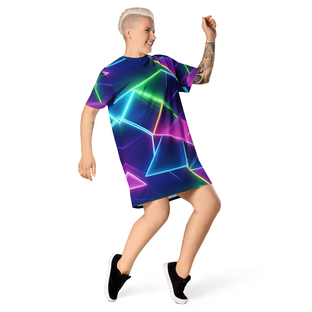 Neon Geometrical T-shirt dress For EDM Rave Festival Outfit Clothing