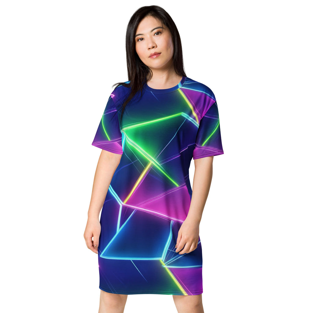 Neon Geometrical T-shirt dress For EDM Rave Festival Outfit Clothing