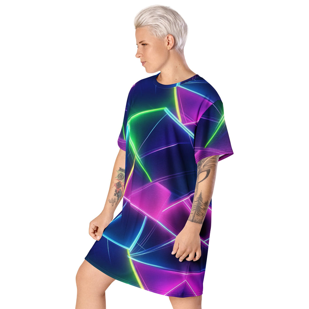 Neon Geometrical T-shirt dress For EDM Rave Festival Outfit Clothing