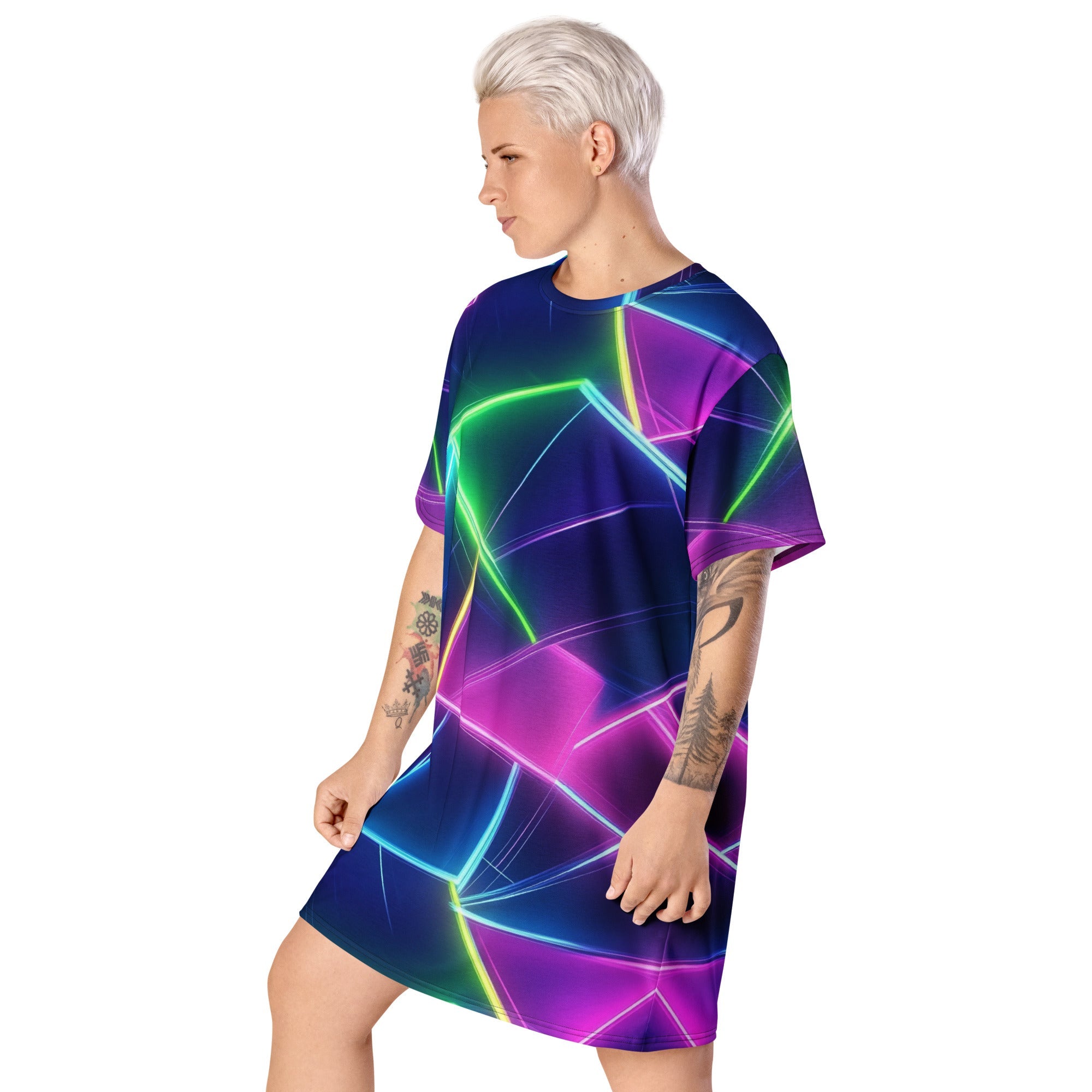 Neon Geometrical T-shirt dress For EDM Rave Festival Outfit Clothing